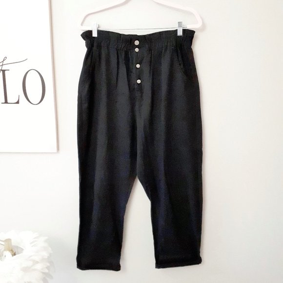 EUC Zara black high waisted relaxed leg slouchy fit button up cotton pants, 8 - Picture 4 of 6